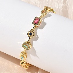 Настоящее золото 18K Браслеты-цепочки из латуни с микропаве из разноцветных кубических цирконий, разнообразные, стойки покрытие, долговечный, без кадмия и без свинца, реальный 18 k позолоченный, 7-1/4 дюйм (18.5 см)