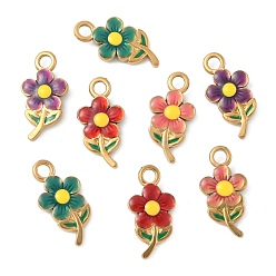(52) Непрозрачная лаванда 304 подвески из нержавеющей стали, с эмалью, цветочный шарм, реальный 18 k позолоченный, разноцветные, 20x10x3.5 мм, отверстие : 2.5 мм