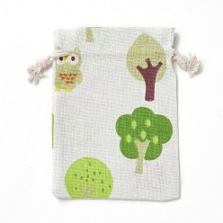 Разноцветный Мешковины упаковочные пакеты, шнурок сумки, Прямоугольник с узором совы, красочный, 14~14.4x10~10.2 см