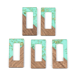 Бледно-бирюзовый Подвески из прозрачной смолы и ореха, золотой фольгой, прямоугольные, бледные бирюзовая, 38x19.5x3 мм, отверстие : 2 мм