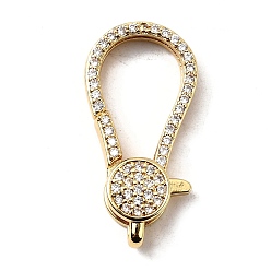 Настоящее золото 18K Застежки-клешни из прозрачной латуни с кубическим цирконием, без кадмия, без никеля и без свинца, плоско-круглые, реальный 18 k позолоченный, 27.5x13.5x5.5 мм, отверстие : 3x2 мм