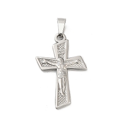 Нержавеющая Сталь Цвет 304 подвески из нержавеющей стали, Крест с Иисусом, цвет нержавеющей стали, 35x22.5x2 мм, отверстие : 6x3.5 мм