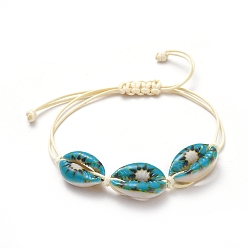 Colorful Printed Cowrie Shell Beads Braided Beads Bracelets, with Korean Waxed Polyester Cord, Colorful, 1/2 inch~3-1/2 inch(1.3~9.1cm)