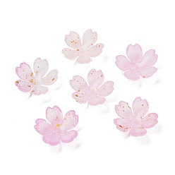 Фламинго Акриловый шарик крышки, цветок, с золотой порошок, фламинго, 19x6 мм, отверстие : 1.6 мм, Около 1250 шт / 500 г