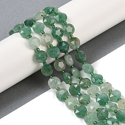 Клубничный Кварц Натуральный зеленый клубника кварц бисер нити, граненый пятиугольный разрез, плоско-круглые, с бисером, 10~10.5x5~6 мм, отверстие : 1 мм, около 32~33 шт / нитка, 15.75'' (40 см)
