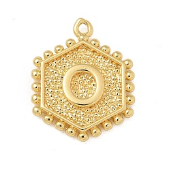 Letter O Латунные подвески, без кадмия, без никеля и без свинца, подвески в виде шестиугольных букв, Письмо O, 20x16x2.5 мм, отверстие : 1.5 мм