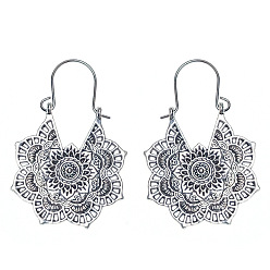 Античное Серебро Серьги-кольца из сплава в стиле бохо-тибета для женщин, цветок, античное серебро, 45x27 мм