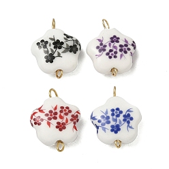 Золотой 4 шт. 4 цвета, подвески-соединители в виде цветка из фарфора ручной работы с принтом, с 304 двойными петлями из нержавеющей стали, разноцветные, золотые, 18.5~19x14.5~15x6 мм, отверстия : 3 mm и 1.2 мм, 1 шт / цвет
