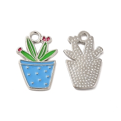 Озёрно--синий Подвески из эмали и сплава, очарование растения в горшке, платина, Плут синий, 22x14.5x1.5 мм, отверстие : 2.5 мм