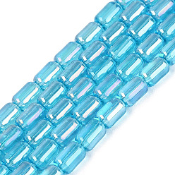 Cielo Azul Oscuro Electroplate transparentes cuentas de vidrio hebras, azufaifo, color de ab chapado, cielo azul profundo, 6x4 mm, agujero: 0.6~0.8 mm, sobre 59~62 unidades / cadena, 14.37~15.16 pulgada (36.5~38.5 cm)