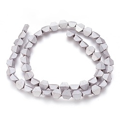 Platinum Plated Electroplated Non-magnetic Synthetic Hematite Beads Strands, Frosted, Trapezoid, Platinum Plated, 8x8x4mm, Hole: 1mm, about 52pcs/strand, 16.14 inch(41cm)