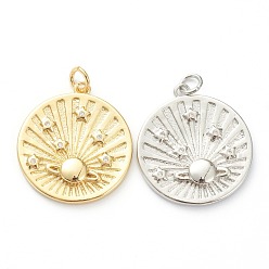 (52) Непрозрачная лаванда Латунные микропаве прозрачные подвески с фианитом, долговечный, плоский круглый с планетой, разноцветные, 22x20x3 мм, отверстие : 3.5 мм