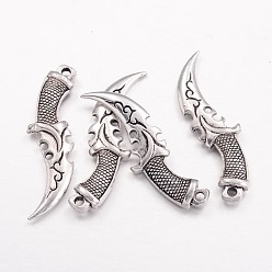 Antique Silver Tibetan Style Alloy Pendants, Dagger, Lead Free & Cadmium Free & Nickel Free, Antique Silver, 50x14x5mm, Hole: 2.5mm