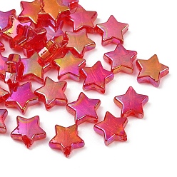 Красный 30 шт. гальванических прозрачных акриловых бусин, звезда, AB цвет, красные, 10x4 мм, отверстие : 1.5 мм