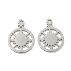 Нержавеющая Сталь Цвет Не тускнеющие 304 подвески из нержавеющей стали, лазерная резка, плоский круглый с шармом в виде звезды, цвет нержавеющей стали, 16.5x12x1 мм, отверстие : 1.5 мм