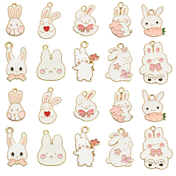 Белый 50 шт 10 стили подвески из сплава эмали, кролика прелести, золотой свет, белые, 15~31x9~23x1.5~2 мм, отверстие : 1.5~2 мм, 5 шт / стиль