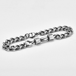 Античное Серебро 304 мужские браслеты-цепочки с кубинскими звеньями из нержавеющей стали, гантель, античное серебро, 8.27 дюйм (21 см)