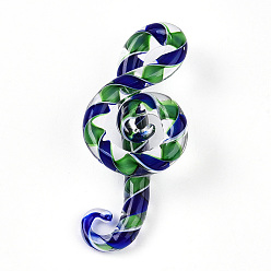 Зеленый лайм Большие подвески, лэмпворк, ручная работа , музыкальная нота, зеленый лайм, 65~68x28~30x14~16 мм, отверстие : 5~8x10~14 мм