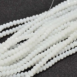 White Faceted Rondelle Glass Beads Strands, White, 3.5x2.5~3mm, Hole: 0.8mm, about 113~115pcs/strand, 32~33cm