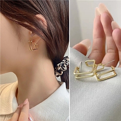 Golden Alloy Earrings for Women, with 925 Sterling Silver Pins, Golden, 18x12mm