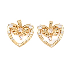 Золотой Латунные микро проложить кубического циркония подвески, сердце прелести, золотые, 17.5x20x4 мм, отверстие : 3x5 мм