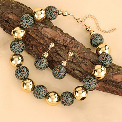 Кадет Синий Комплекты из круглых бусин и серег-гвоздиков из сплава, дерева и пластика ccb, золотые, кадетский синий, 440 мм