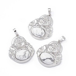 Говлит Природные подвески Говлит, прелести будды, со стойкой платинового тона с латунным покрытием, без кадмия и без свинца, 39x32x9.5 мм, отверстие : 8x4.5 мм