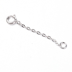 Platinum 925 Sterling Silver Chain Extender, with Clasps & Curb Chains, Platinum, 32mm, Links: 2x1.5x0.1mm, Clasps: 8x5.5x1mm, Ring: 3x0.6mm, Hole: 2mm