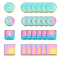 Rainbow Color 48 Pcs 4 Styles PVD Vacuum Plating 304 Stainless Steel Spacer Beads, Disc & Square, Rainbow Color, 12pcs/style