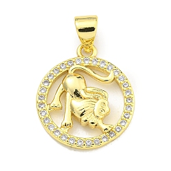 Лео Латунные микро проложить кубического циркония подвески, без кадмия, без никеля и без свинца, реальный 18 k позолоченный, Лев, 17.8x15x2.8 мм, отверстие : 4x3.5 мм