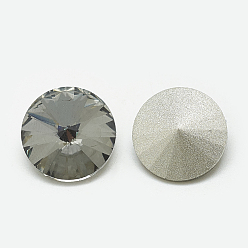 Black Diamond Pointed Back Glass Rhinestone Cabochons, Rivoli Rhinestone, Back Plated, Faceted, Cone, Black Diamond, 12x6mm
