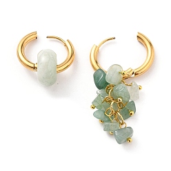 Авантюрин Асимметричные серьги с бусинами из натурального авантюрина, серьга, с золотыми 304 запорными кольцами из нержавеющей стали и латунными штифтами с шаровой головкой, 25~52.5 мм, штифты : 1 мм