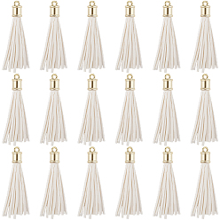 Blanc 18pcs pendentifs pompon en simili cuir pu, avec trouvaille de fer doré, blanc, 90mm, Trou: 4mm