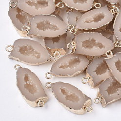 Blanched Almond Druzy Resin Links connectors, Imitation Geode, with Light Gold Plated Iron Loops, Blanched Almond, 29~30x13x7mm, Hole: 1.8mm