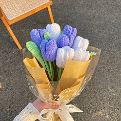 Mauve DIY Tulip Bouquet Display Decoration Knitting Starter Kit, Flower Bouquet Set for Beginners, Handmade Gift for Teacher Girlfriend, Mauve, 38x5cm