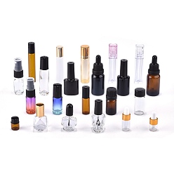 Mixed Color Glass Essential Oil Empty  Bottle, Refillable Bottle, Mixed Style, Mixed Color, 15.5~28x16~36x24~92mm