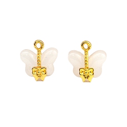 Белый 10 стеклянные брелоки шт., с находкой из золотого сплава, бабочка, белые, 14.5x10 мм