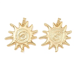 Настоящее золото 18K Латунные подвески, солнце, реальный 18 k позолоченный, 27x28x2 мм, отверстие : 5x2 мм