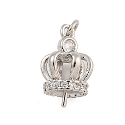 Платина Покрытие стойки латунь микро паве прозрачный кубический цирконий колышек поручни, за половину пробурено бисера, долговечный, без свинца и без кадмия, корона, платина, 14x8 мм, отверстие : 2 мм, штифты : 0.7 мм