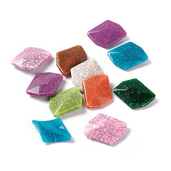 Mixed Color Crackle Opaque Acrylic Beads, Imitation Turquoise, Rhombus, Mixed Color, 38.5x31.5x9mm, Hole: 2.5mm, about 105pcs/500g