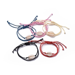 (52) Непрозрачная лаванда Регулируемые плетеные браслеты из бисера, с бусинками из каури и вощеным полиэфирным шнуром, разноцветные, 5.7~10.2 см, 2шт / комплект