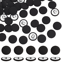 Черный 100шт. тканевые пуговицы на ножке, с цинкового сплава нахождения, плоско-круглые, для верхней одежды, фурнитуры, чёрные, 25x10 мм, отверстие : 3x2 мм