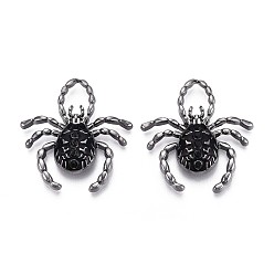Черный Подвески из сплава хэллоуина с эмалью, паук, металлический черный , чёрные, 41x38x7 мм, отверстие : 12x8 мм