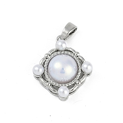 Платина Латунные подвески, с абс пластмассовой имитационной жемчужиной, , платина, 18x16x7 мм, отверстие : 2.5x5 мм