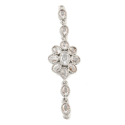 Платина Подвески-коннекторы из латуни с прозрачным кубическим цирконием и цветочными звеньями, долговечный, без свинца и без кадмия, платина, 53x15x4 мм, отверстие : 1 мм