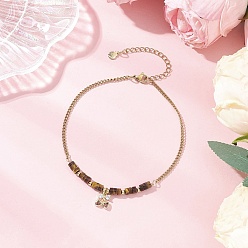 Тигровый глаз 304 ножные браслеты звено цепи нержавеющие, с натуральным тигровым глазом для женщин, 9-1/4 дюйм (235 мм)