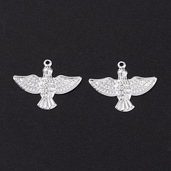 Платина Латунные подвески, долговечный, птица, Реальная платина, 20x25x1.5 мм, отверстие : 1.4 мм