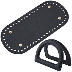 Noir Fonds de sac en similicuir cuthollow 1pc, avec 2pcs poignées de sac en cuir PU avec anneau en D, pour la fabrication de sacs au crochet DIY, or, noir, 220x100x3.5mm, Trou: 4.8mm