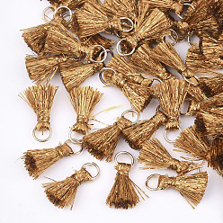 (932FM) Темно-синий аква-матовый с подкладкой Подвески из полиэстера с кисточкой, с металлическим шнуром и железными кольцами, золотые, темно-золотистые, 10~15x5~8 мм, отверстие : 3.5 мм