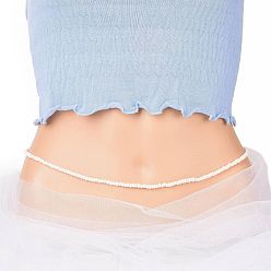 Beige Waist Beads, Glass Seed Beaded Stretch Waist Chain for Women, Beige, 31-1/2 inch(80cm), Beads: 5mm